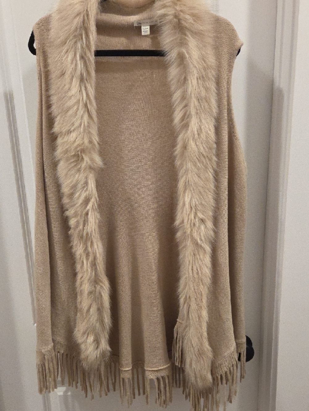 Cato Beige Faux Fur Trim Sleeveless Fringe Sweater Vest - Picture 3 of 4